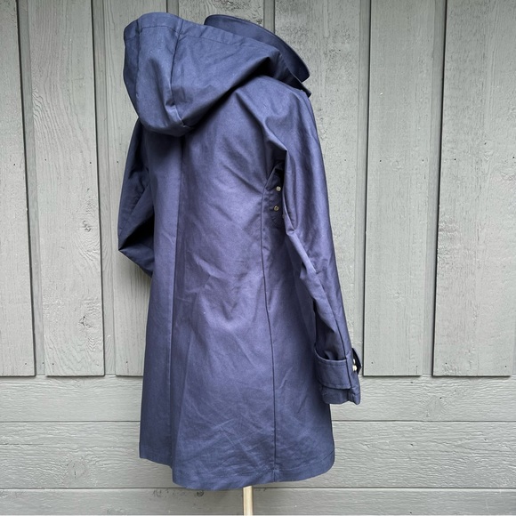 J Crew Belvedere Rain Coat Swing Trench Jacket Navy & Red Hooded - Picture 4 of 16